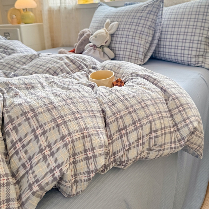 91家纺网 家纺一手货源 找家纺 丝芙妮家居 2026春夏新款皱皱棉双层纱泡芙棉四件套 怀旧-兰