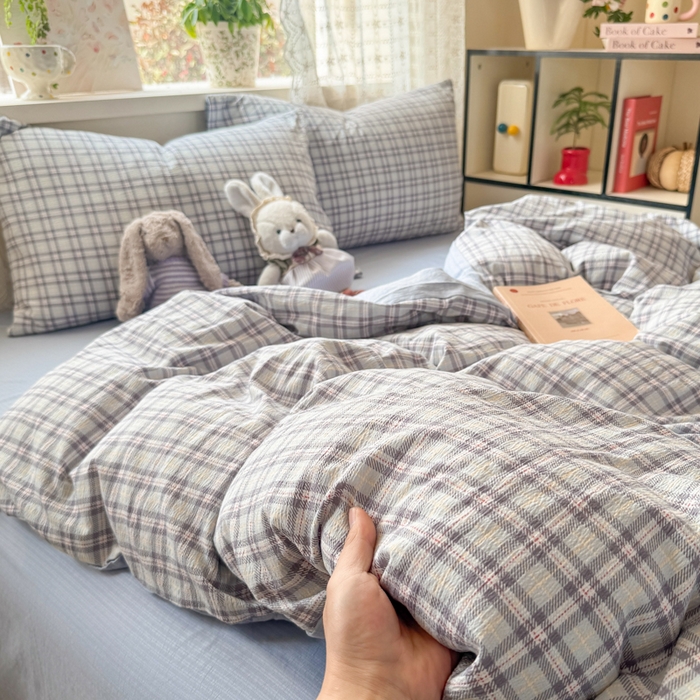 91家纺网 家纺一手货源 找家纺 丝芙妮家居 2026春夏新款皱皱棉双层纱泡芙棉四件套 怀旧-兰