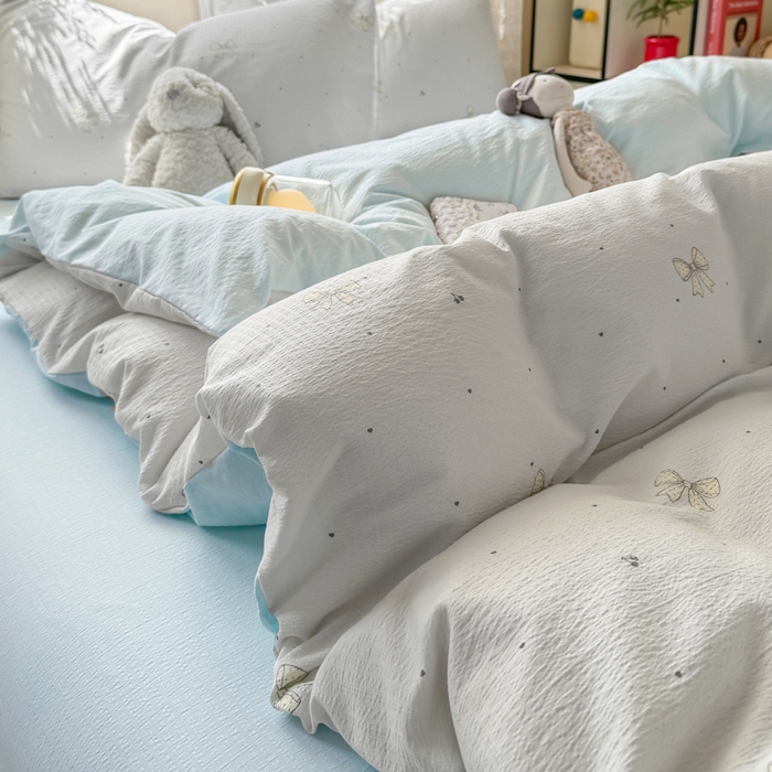 91家纺网 家纺一手货源 找家纺 丝芙妮家居 2026春夏新款皱皱棉双层纱泡芙棉四件套 云蝶-兰