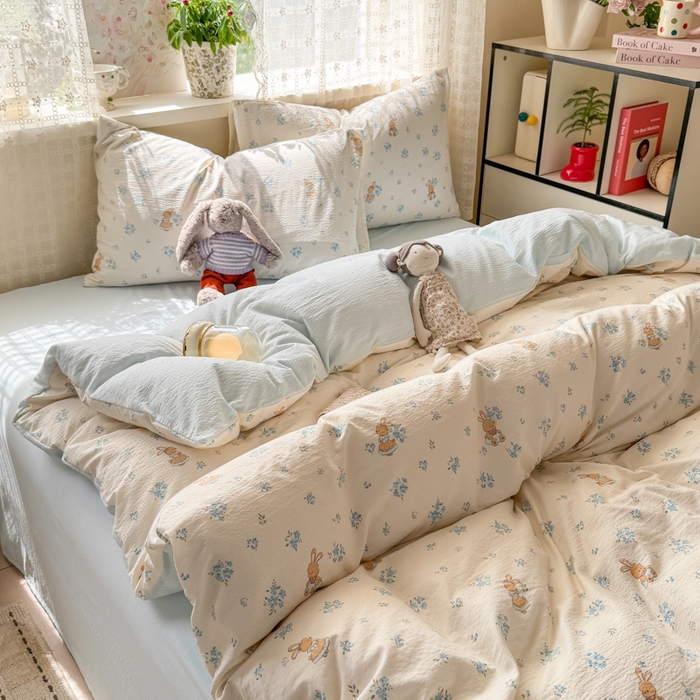 91家纺网 家纺一手货源 找家纺 丝芙妮家居 2026春夏新款皱皱棉双层纱泡芙棉四件套 牧歌