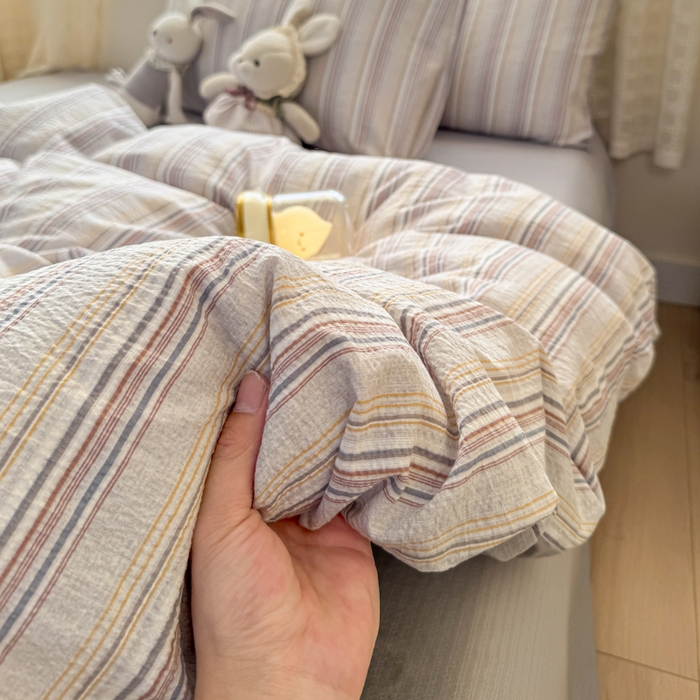 91家纺网 家纺一手货源 找家纺 丝芙妮家居 2026春夏新款皱皱棉双层纱泡芙棉四件套 晨光-灰