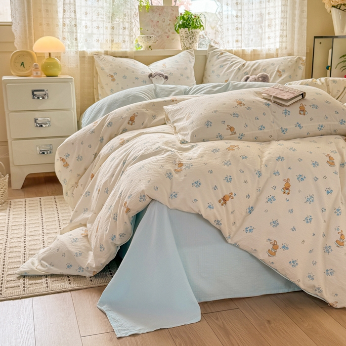 91家纺网 家纺一手货源 找家纺 丝芙妮家居 2026春夏新款皱皱棉双层纱泡芙棉四件套 牧歌