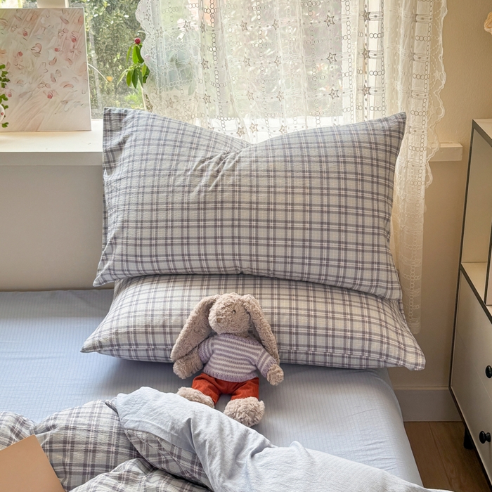 91家纺网 家纺一手货源 找家纺 丝芙妮家居 2026春夏新款皱皱棉双层纱泡芙棉四件套 怀旧-兰