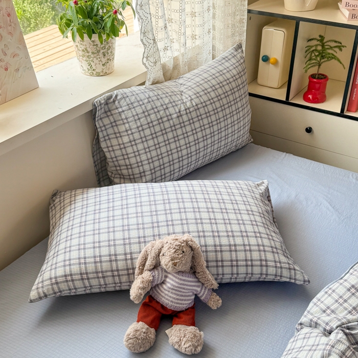 91家纺网 家纺一手货源 找家纺 丝芙妮家居 2026春夏新款皱皱棉双层纱泡芙棉四件套 怀旧-兰