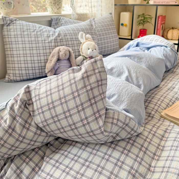 91家纺网 家纺一手货源 找家纺 丝芙妮家居 2026春夏新款皱皱棉双层纱泡芙棉四件套 怀旧-兰