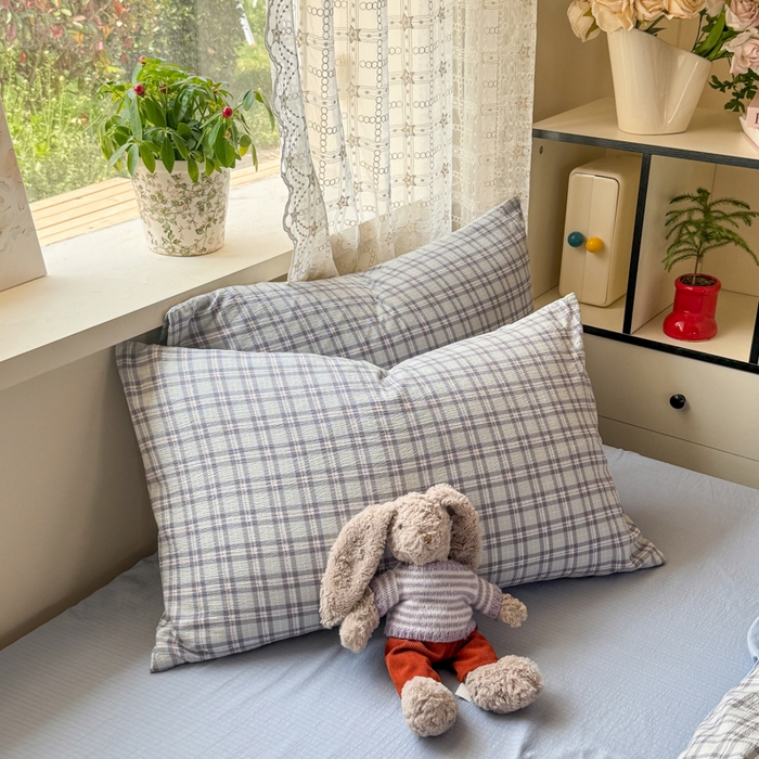 91家纺网 家纺一手货源 找家纺 丝芙妮家居 2026春夏新款皱皱棉双层纱泡芙棉四件套 怀旧-兰