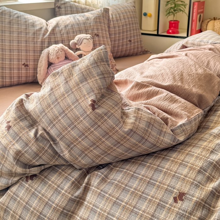 91家纺网 家纺一手货源 找家纺 丝芙妮家居 2026春夏新款皱皱棉双层纱泡芙棉四件套 顽宠