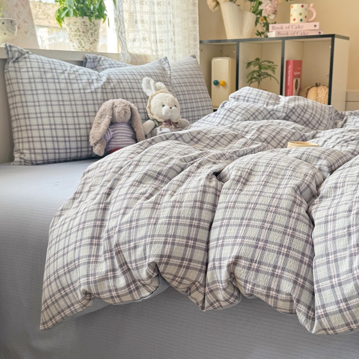 91家纺网 家纺一手货源 找家纺 丝芙妮家居 2026春夏新款皱皱棉双层纱泡芙棉四件套 怀旧-兰