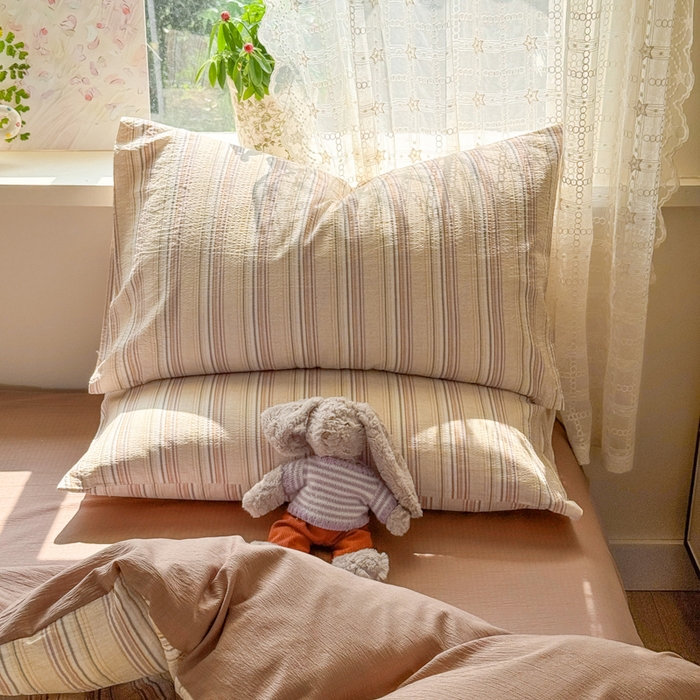 91家纺网 家纺一手货源 找家纺 丝芙妮家居 2026春夏新款皱皱棉双层纱泡芙棉四件套 晨光-黄