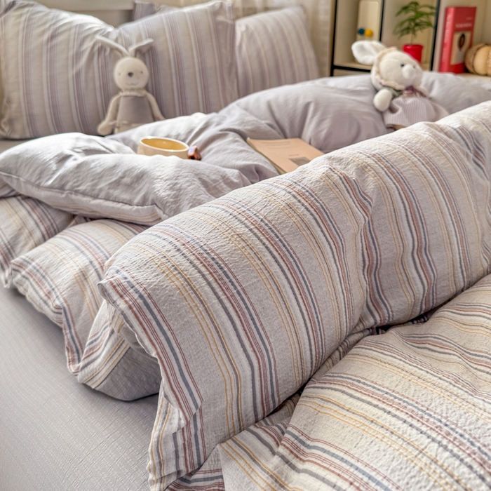 91家纺网 家纺一手货源 找家纺 丝芙妮家居 2026春夏新款皱皱棉双层纱泡芙棉四件套 晨光-灰