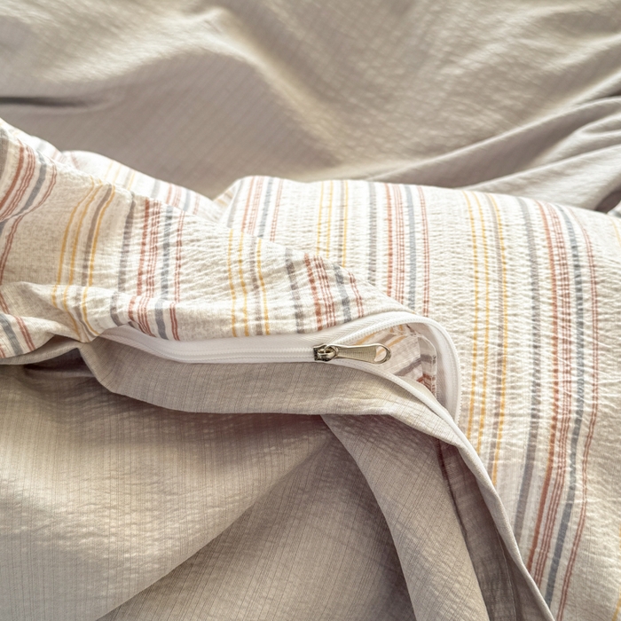 91家纺网 家纺一手货源 找家纺 丝芙妮家居 2026春夏新款皱皱棉双层纱泡芙棉四件套 晨光-灰