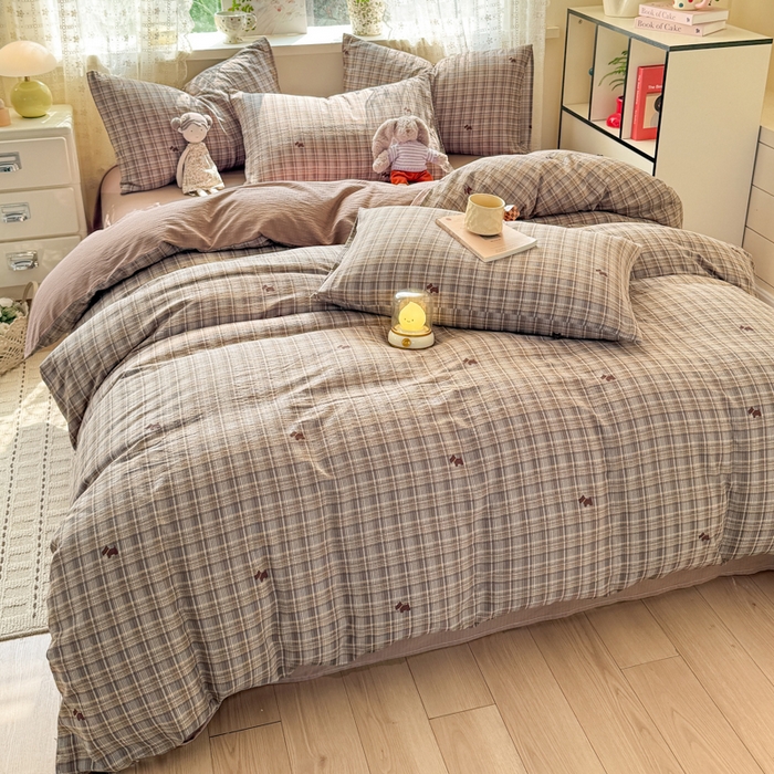 91家纺网 家纺一手货源 找家纺 丝芙妮家居 2026春夏新款皱皱棉双层纱泡芙棉四件套 顽宠