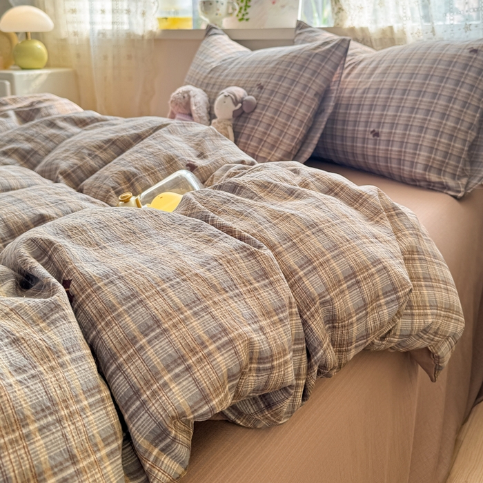 91家纺网 家纺一手货源 找家纺 丝芙妮家居 2026春夏新款皱皱棉双层纱泡芙棉四件套 顽宠