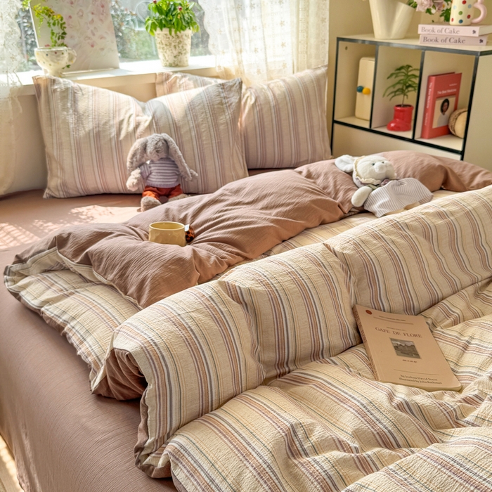 91家纺网 家纺一手货源 找家纺 （总）丝芙妮家居 2026春夏新款皱皱棉双层纱泡芙棉四件套