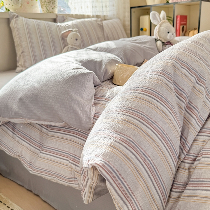丝芙妮家居 2026春夏新款皱皱棉双层纱泡芙棉四件套 晨光-灰