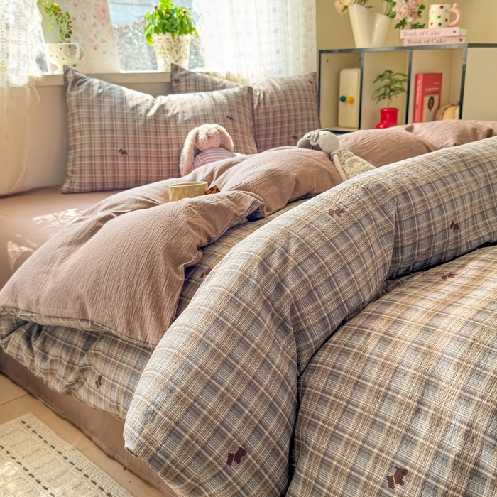 91家纺网 家纺一手货源 找家纺 丝芙妮家居 2026春夏新款皱皱棉双层纱泡芙棉四件套 顽宠