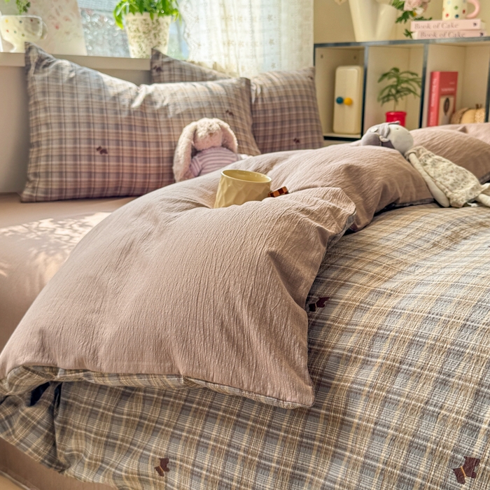 91家纺网 家纺一手货源 找家纺 丝芙妮家居 2026春夏新款皱皱棉双层纱泡芙棉四件套 顽宠