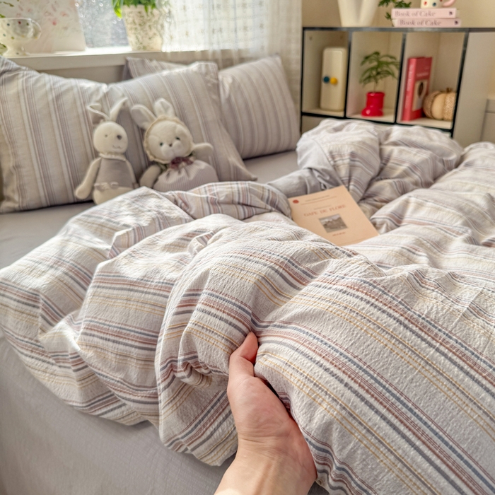 91家纺网 家纺一手货源 找家纺 丝芙妮家居 2026春夏新款皱皱棉双层纱泡芙棉四件套 晨光-灰