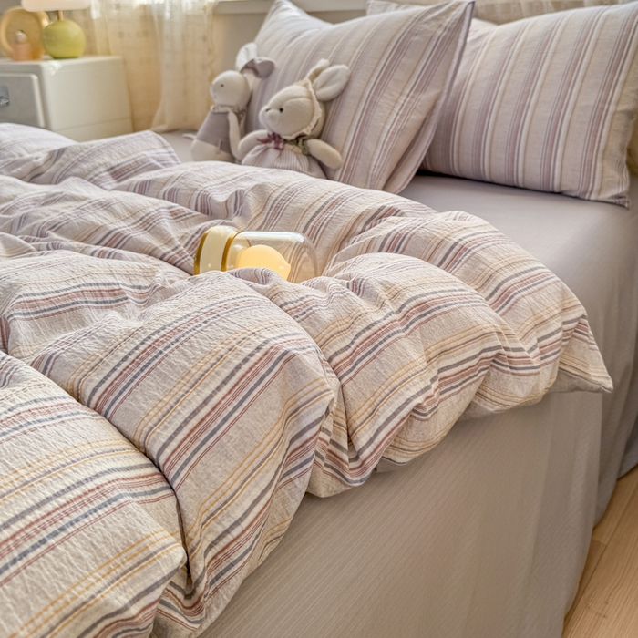 91家纺网 家纺一手货源 找家纺 丝芙妮家居 2026春夏新款皱皱棉双层纱泡芙棉四件套 晨光-灰