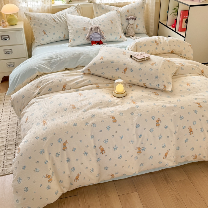 91家纺网 家纺一手货源 找家纺 丝芙妮家居 2026春夏新款皱皱棉双层纱泡芙棉四件套 牧歌