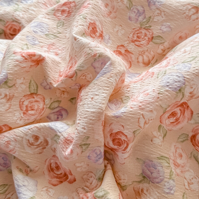 91家纺网 家纺一手货源 找家纺 丝芙妮家居 2026春夏新款皱皱棉双层纱泡芙棉四件套 花簇