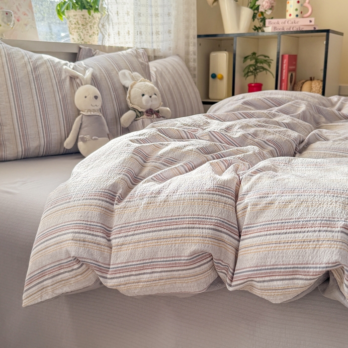 91家纺网 家纺一手货源 找家纺 丝芙妮家居 2026春夏新款皱皱棉双层纱泡芙棉四件套 晨光-灰