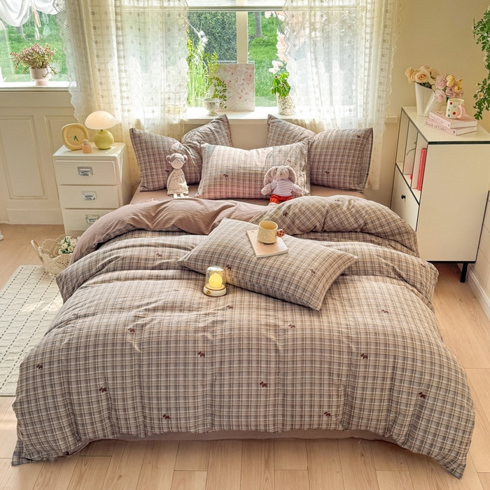 91家纺网 家纺一手货源 找家纺 丝芙妮家居 2026春夏新款皱皱棉双层纱泡芙棉四件套 顽宠