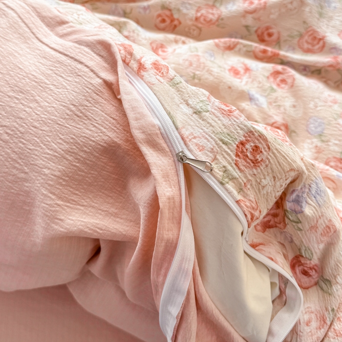 91家纺网 家纺一手货源 找家纺 丝芙妮家居 2026春夏新款皱皱棉双层纱泡芙棉四件套 花簇