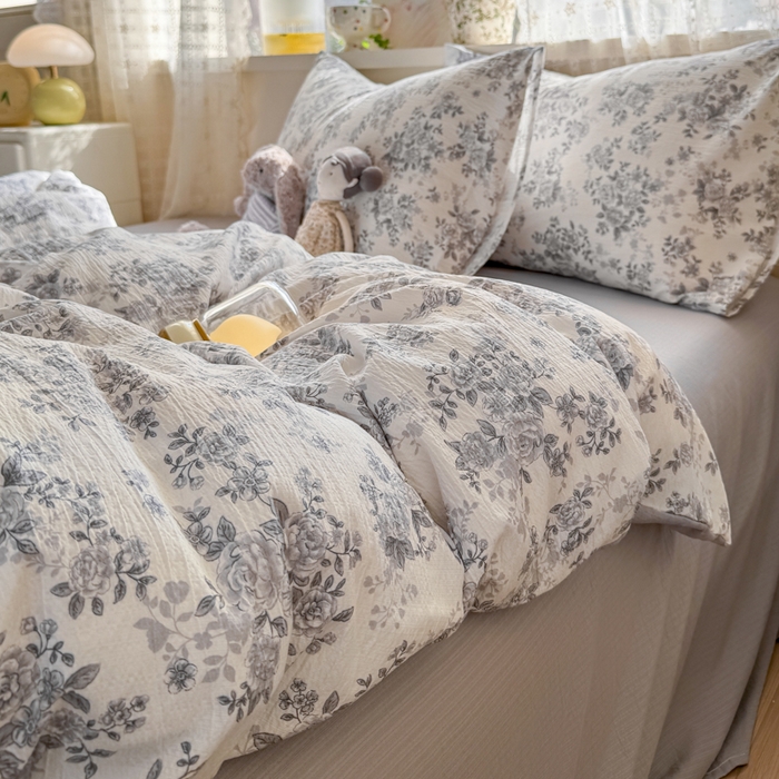 91家纺网 家纺一手货源 找家纺 丝芙妮家居 2026春夏新款皱皱棉双层纱泡芙棉四件套 雅蔓