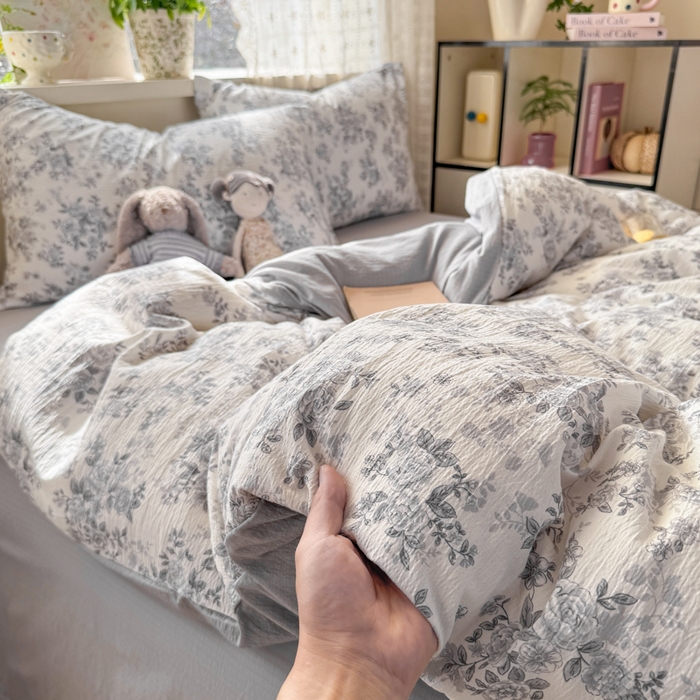 91家纺网 家纺一手货源 找家纺 丝芙妮家居 2026春夏新款皱皱棉双层纱泡芙棉四件套 雅蔓