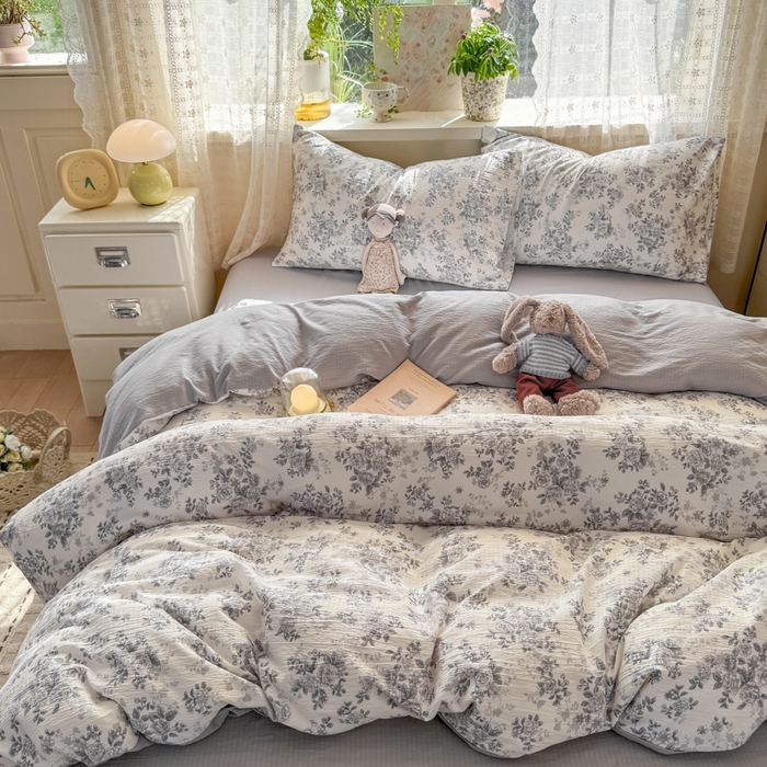 91家纺网 家纺一手货源 找家纺 丝芙妮家居 2026春夏新款皱皱棉双层纱泡芙棉四件套 雅蔓