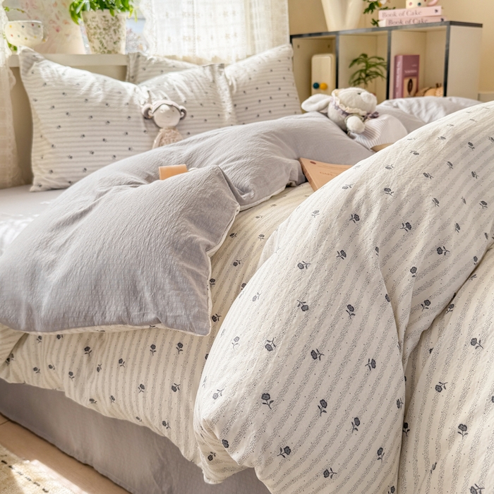 丝芙妮家居 2026春夏新款皱皱棉双层纱泡芙棉四件套 知锦