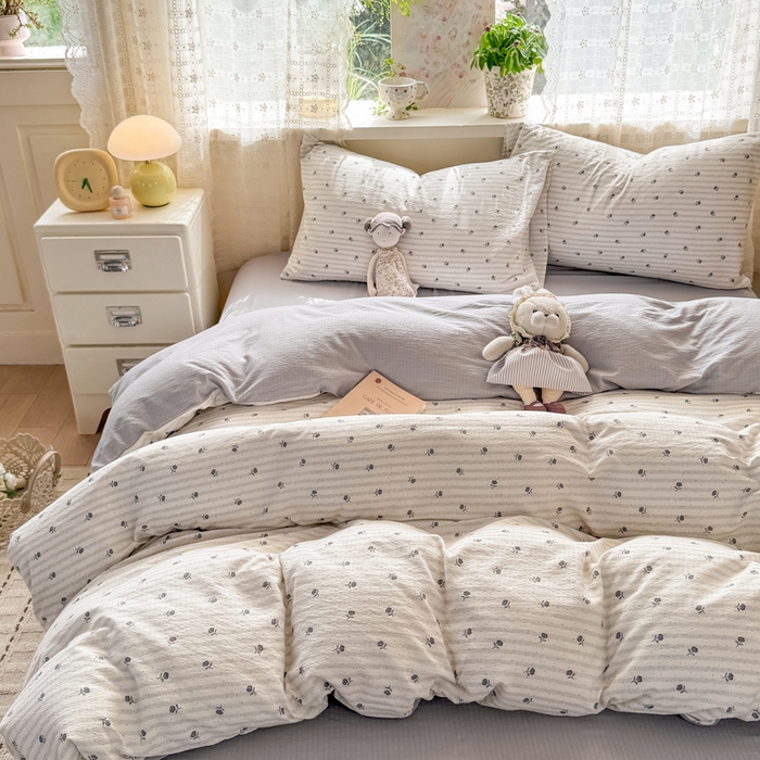 91家纺网 家纺一手货源 找家纺 丝芙妮家居 2026春夏新款皱皱棉双层纱泡芙棉四件套 知锦