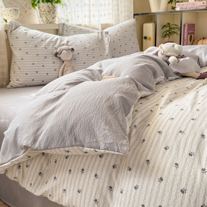 91家纺网 家纺一手货源 找家纺 丝芙妮家居 2026春夏新款皱皱棉双层纱泡芙棉四件套 知锦