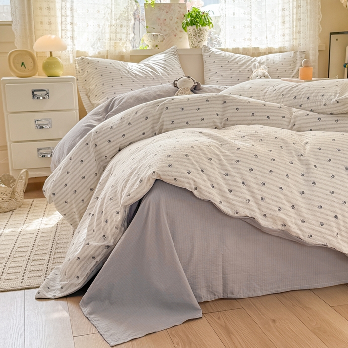 91家纺网 家纺一手货源 找家纺 丝芙妮家居 2026春夏新款皱皱棉双层纱泡芙棉四件套 知锦