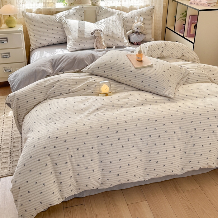 91家纺网 家纺一手货源 找家纺 丝芙妮家居 2026春夏新款皱皱棉双层纱泡芙棉四件套 知锦