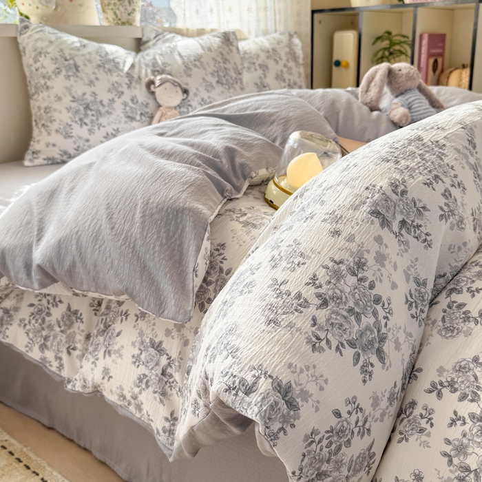 91家纺网 家纺一手货源 找家纺 （总）丝芙妮家居 2026春夏新款皱皱棉双层纱泡芙棉四件套