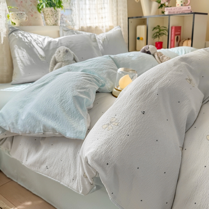 91家纺网 家纺一手货源 找家纺 （总）丝芙妮家居 2026春夏新款皱皱棉双层纱泡芙棉四件套