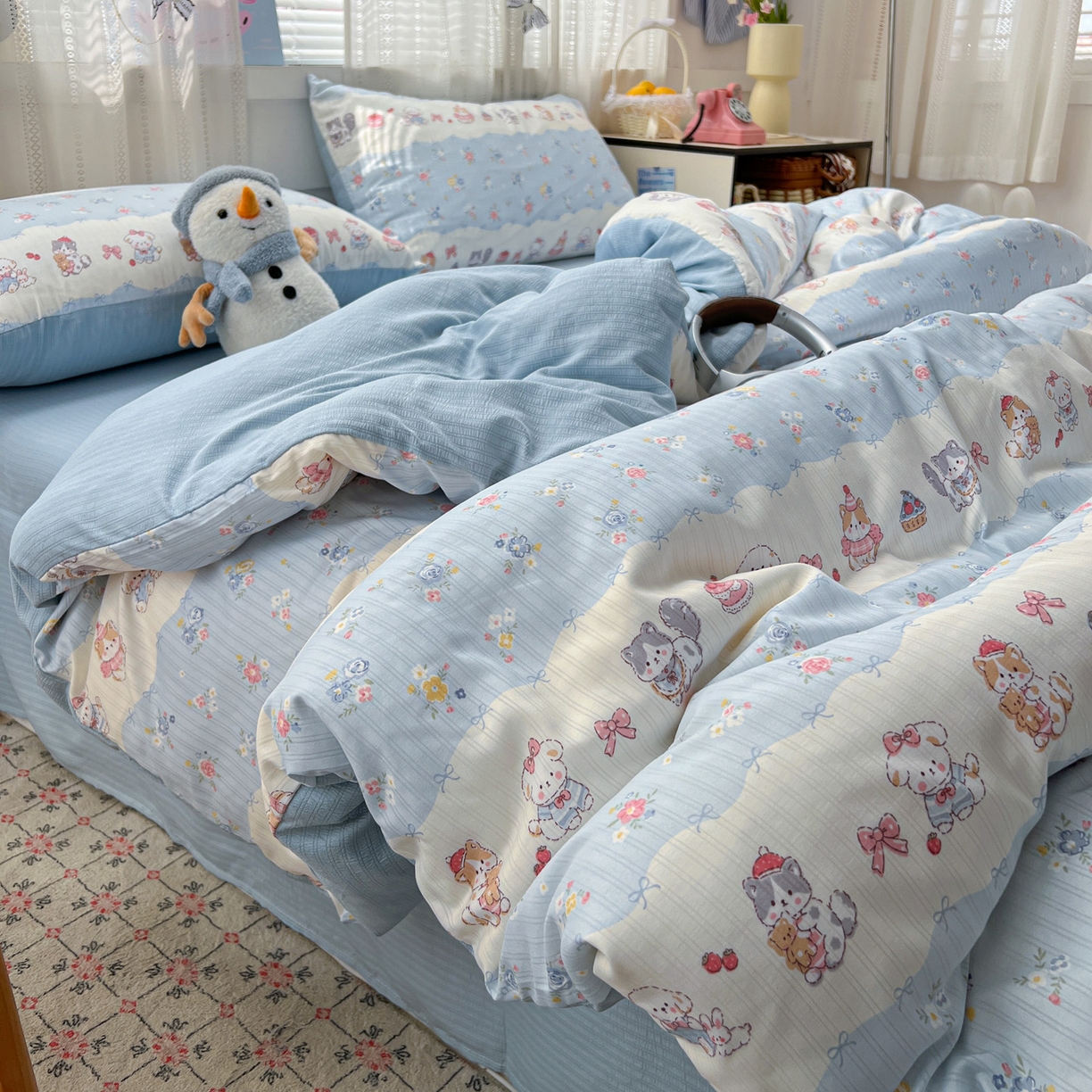 91家纺网 家纺一手货源 找家纺 王朝国际 2026新款A类彩竺棉印花四件套 暴富猫