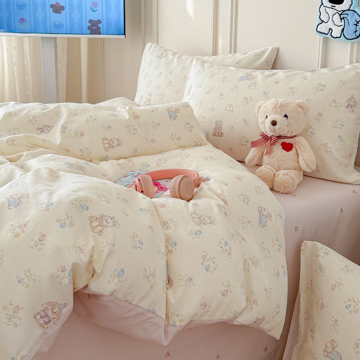 91家纺网 家纺一手货源 找家纺 女子家纺 2026新款全棉纯棉12868卡通印花四件套 兔叽碎花