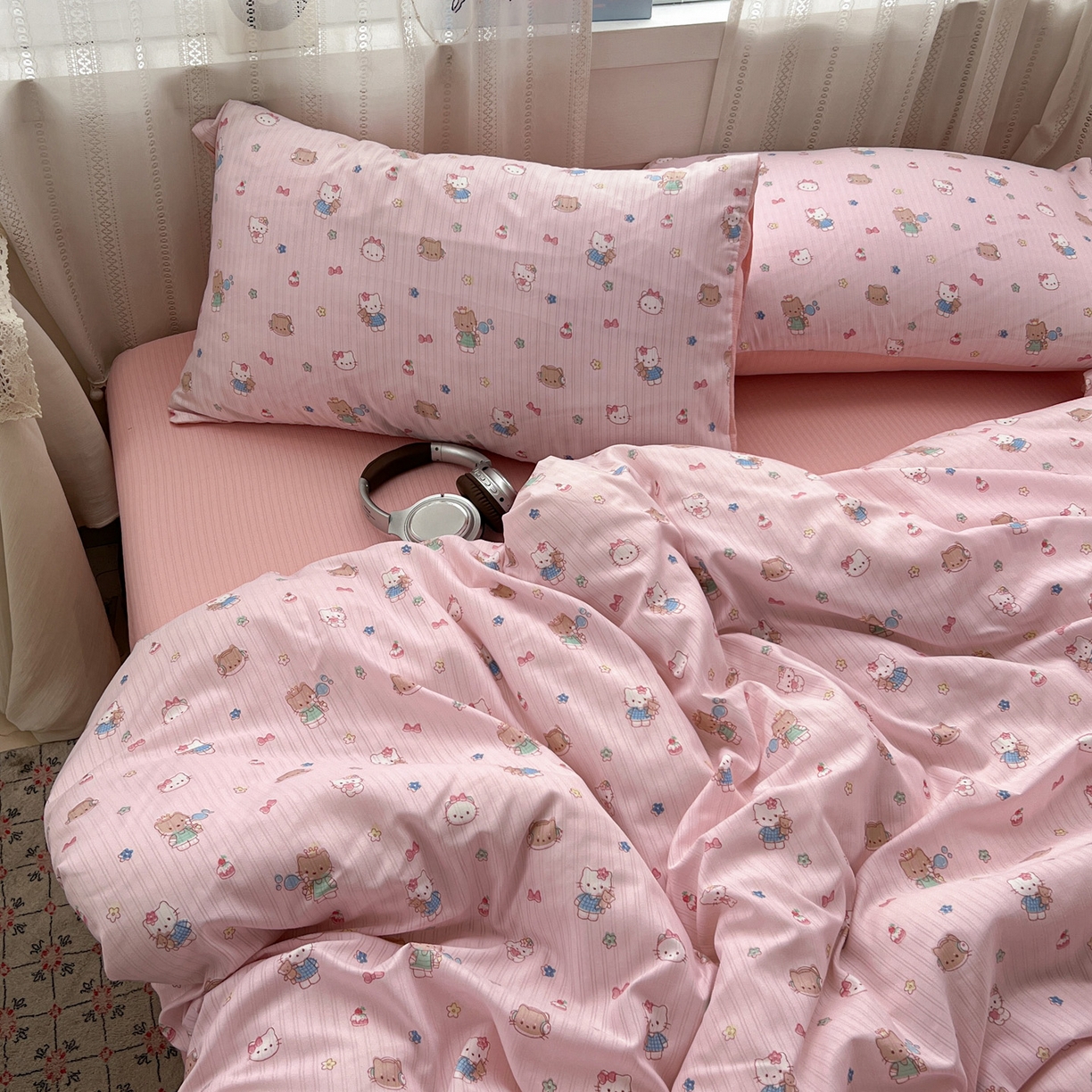 91家纺网 家纺一手货源 找家纺 王朝国际 2026新款A类彩竺棉印花四件套 粉KT