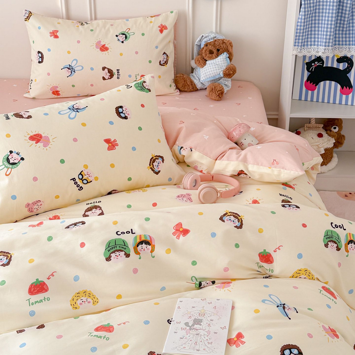 91家纺网 家纺一手货源 找家纺 女子家纺 2026新款全棉纯棉12868卡通印花四件套 甜娃娃