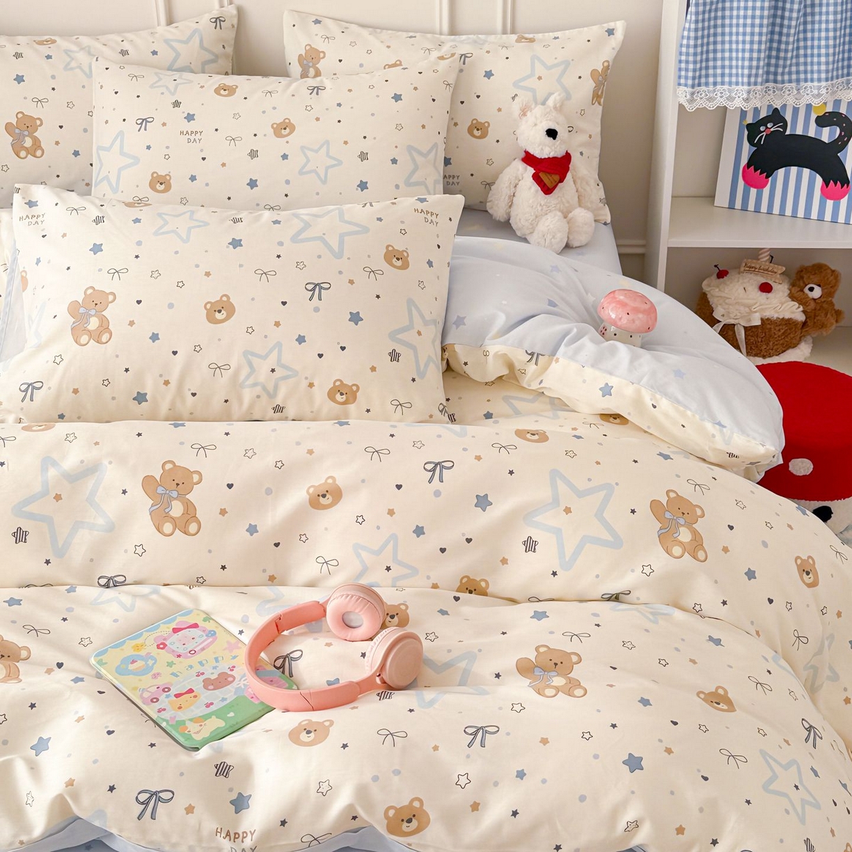 91家纺网 家纺一手货源 找家纺 女子家纺 2026新款全棉纯棉12868卡通印花四件套 星愿熊