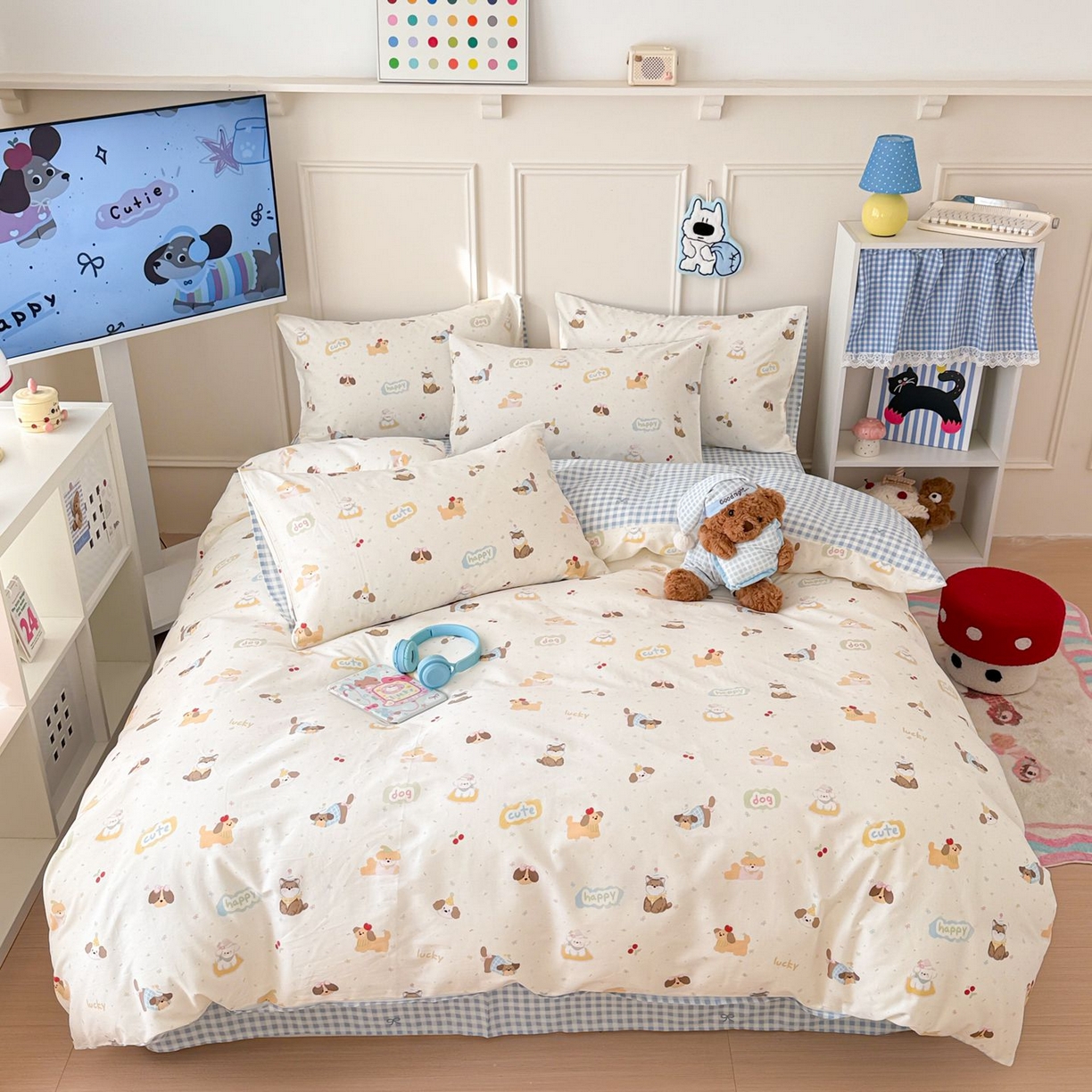 91家纺网 家纺一手货源 找家纺 女子家纺 2026新款全棉纯棉12868卡通印花四件套 蝴蝶结萌宠