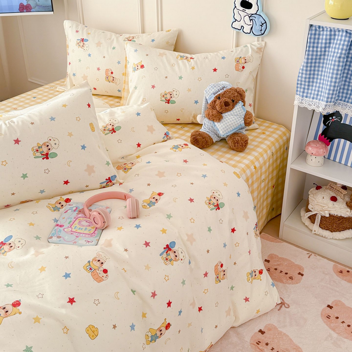 91家纺网 家纺一手货源 找家纺 女子家纺 2026新款全棉纯棉12868卡通印花四件套 七彩星星