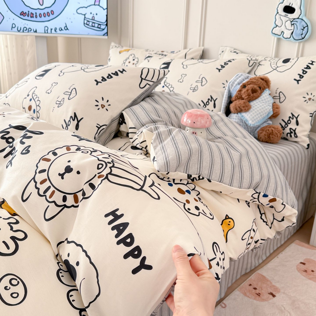 91家纺网 家纺一手货源 找家纺 女子家纺 2026新款全棉纯棉12868卡通印花四件套 黑白动物集