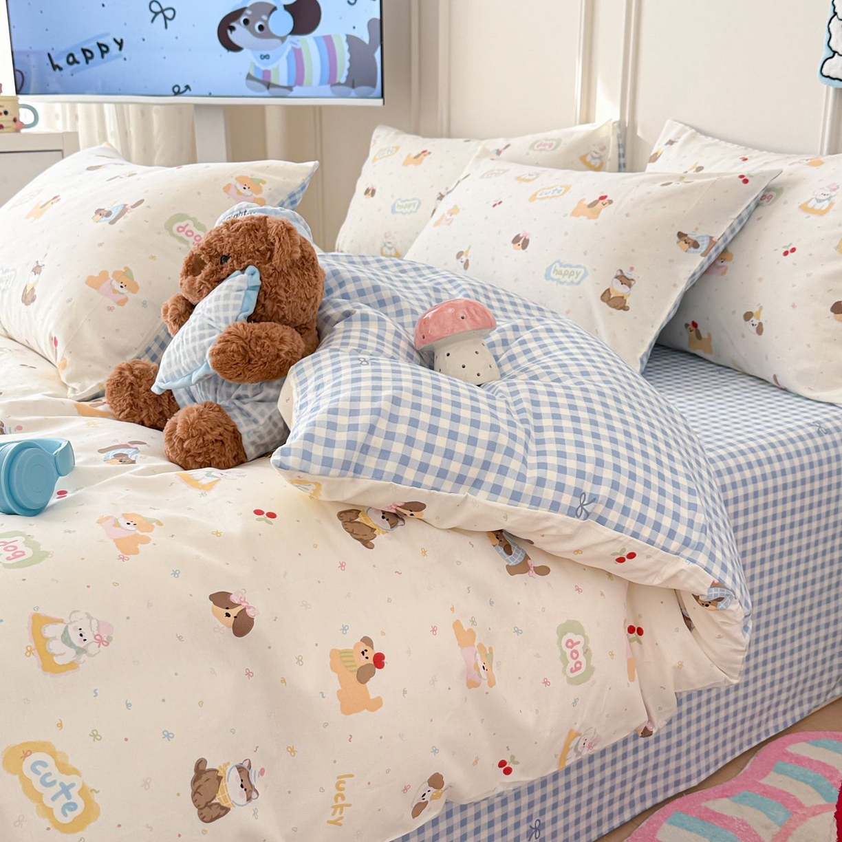 91家纺网 家纺一手货源 找家纺 女子家纺 2026新款全棉纯棉12868卡通印花四件套 蝴蝶结萌宠