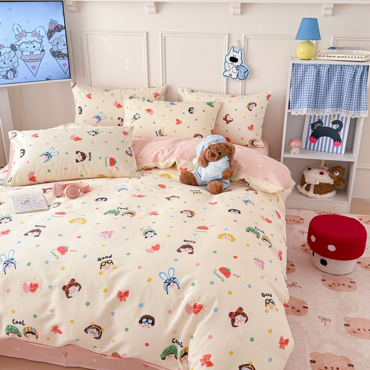 91家纺网 家纺一手货源 找家纺 女子家纺 2026新款全棉纯棉12868卡通印花四件套 甜娃娃