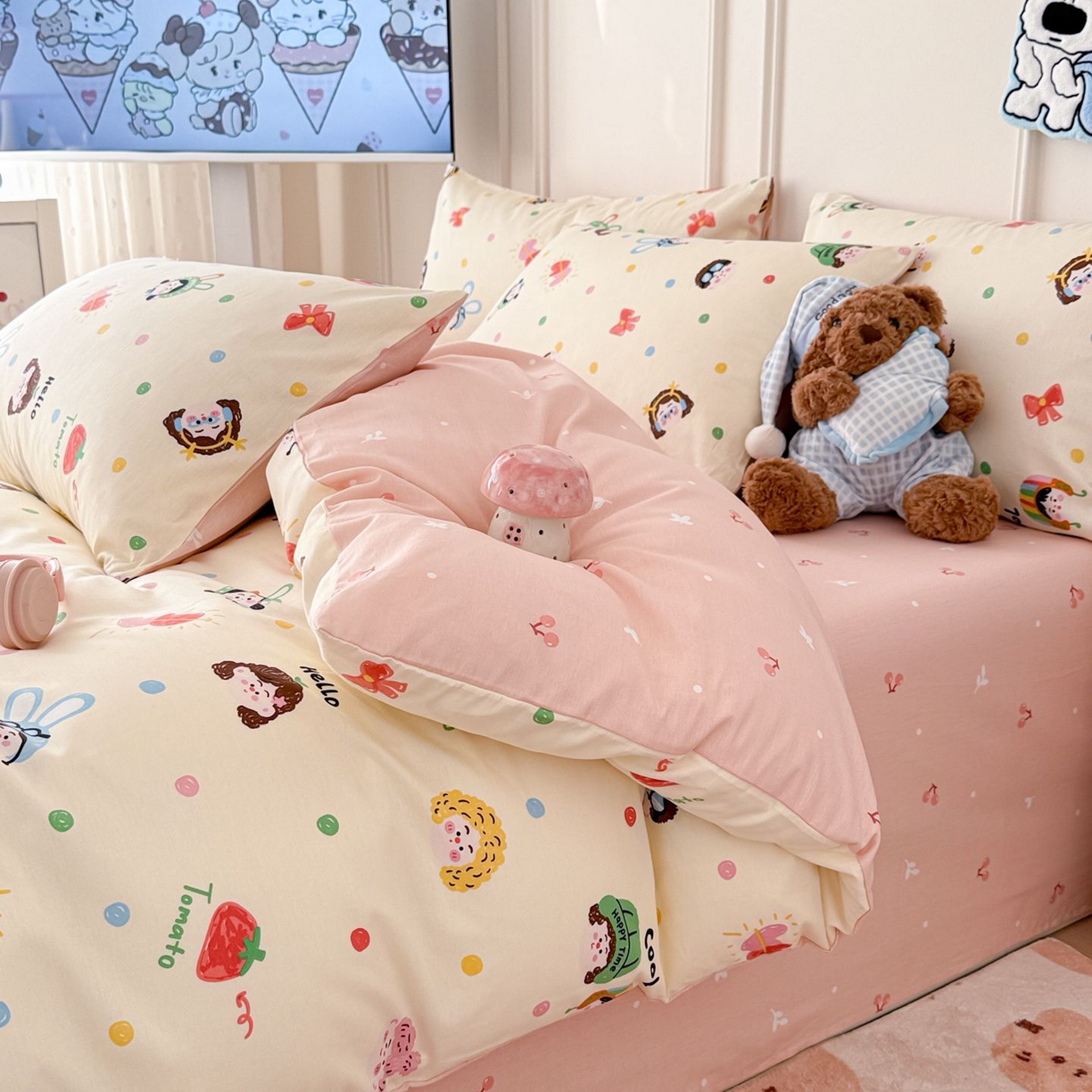 91家纺网 家纺一手货源 找家纺 女子家纺 2026新款全棉纯棉12868卡通印花四件套 甜娃娃