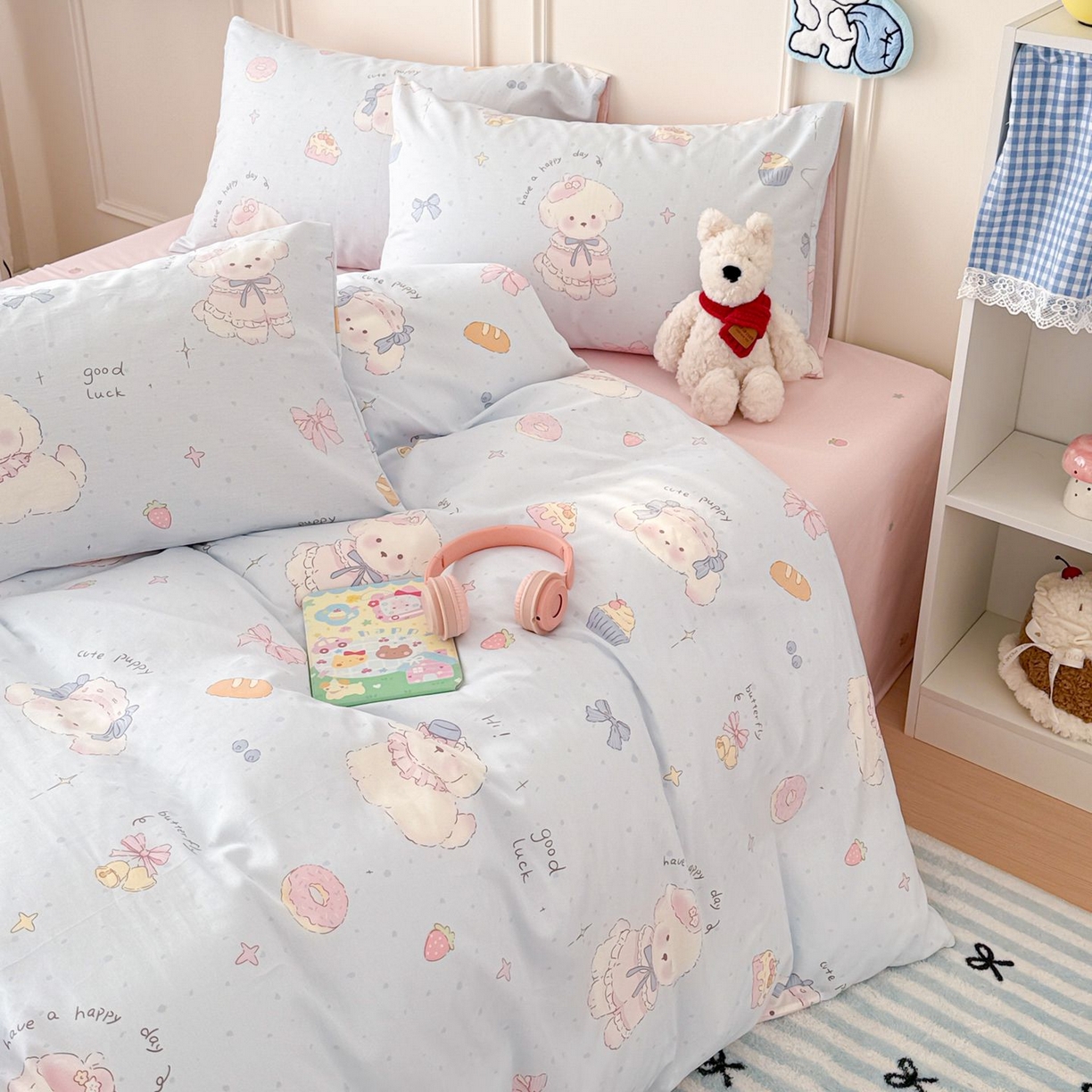 91家纺网 家纺一手货源 找家纺 女子家纺 2026新款全棉纯棉12868卡通印花四件套 蓝粉汪集